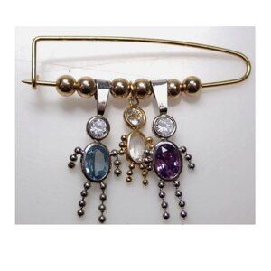 *SOLD* 14K Gold Pin with People Charms - Figures Boy Girl Charms